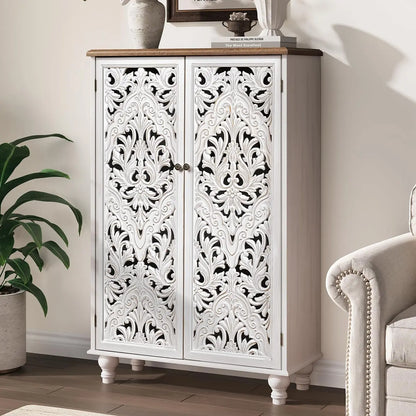 47" Tall Accent Cabinet with Navy Blue Mandala Carved Doors
