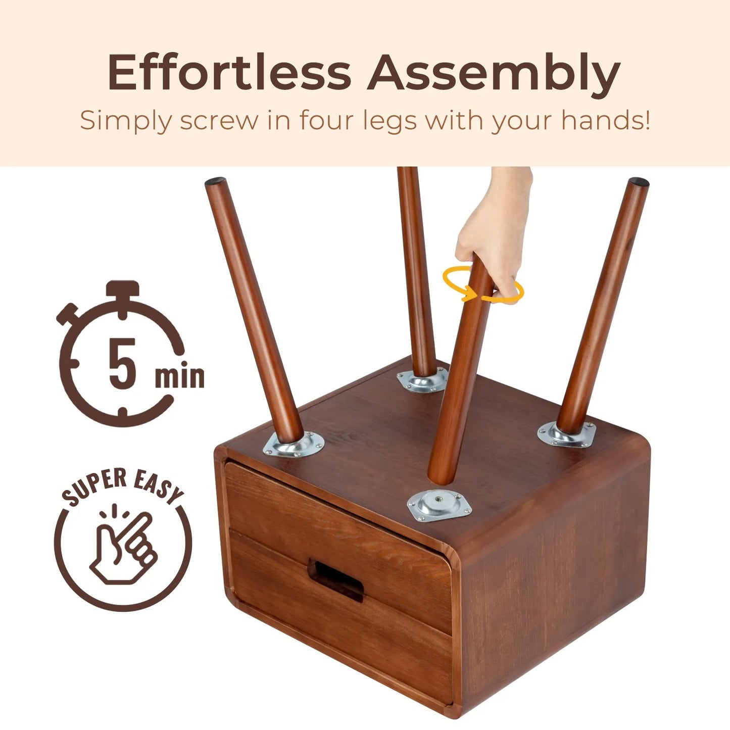 Mid Century Solid Wood Nightstand with Solid Wood Legs End Table Side Table