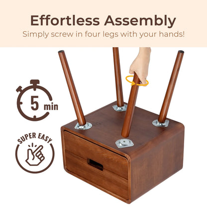 Mid Century Solid Wood Nightstand with Solid Wood Legs End Table Side Table