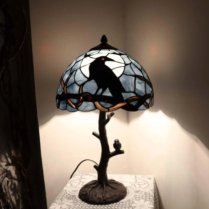 Raven Moonlight Stained Glass Table Lamp