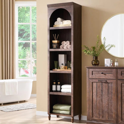 76" Tall  5 Tiers Narrow Farmhouse Arched Cabinet w/Adjustable Shelves