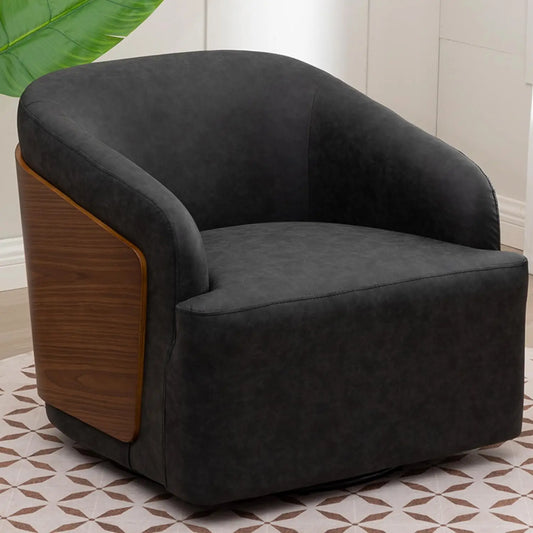 Swivel Accent Chair Faux Leather Swivel Barrel Chair Comfortable Mid Century Modern