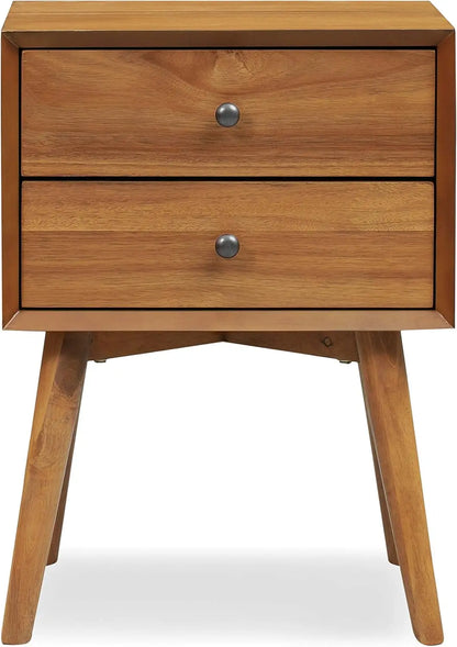 Mid-Century Modern Nightstand with 2 Drawers, Solid Wood Construction, Walnut Finish, 23.5" Height