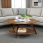 Round Wood Coffee Table with Lower Shelf,Cocktail Table for Living Room or Den. Caramel Brown with Walnut Brown Legs, Customized