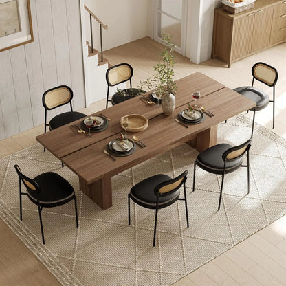Rattan Dining Chairs Set of 6, PU Leather Upholstered Dining Chairs with Rattan Cane Back, Mid Century Modern