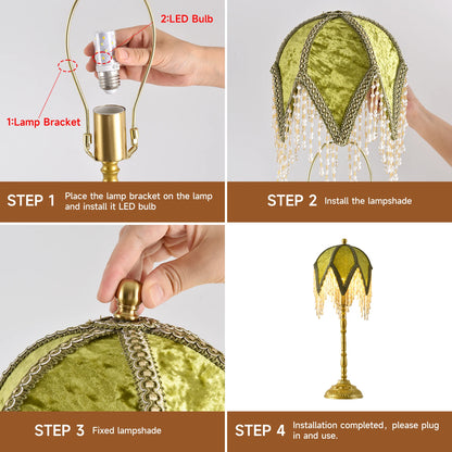WELAISA Vintage Tasselled Table Lamp with Beaded Shade
