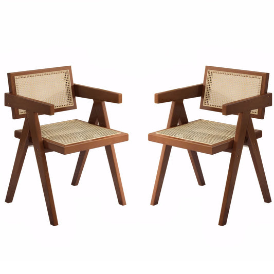 Modern Mid Century Dining Chairs Set of 2, Rattan Accent Chairs