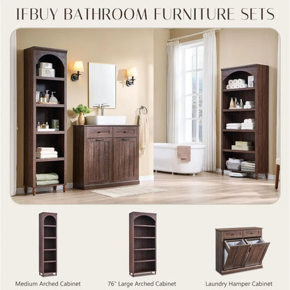 76" Tall  5 Tiers Narrow Farmhouse Arched Cabinet w/Adjustable Shelves