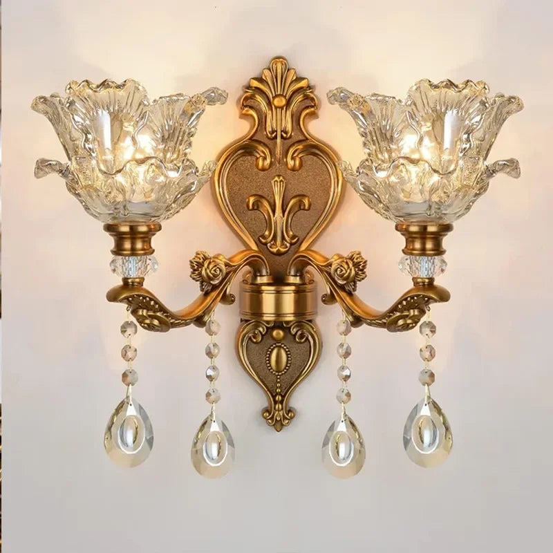 2025 New European Style Retro Crystal Glass Wall Lamp