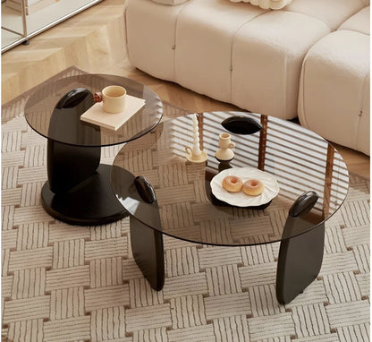 Glass Round Coffee Table Nesting Table Set of 2