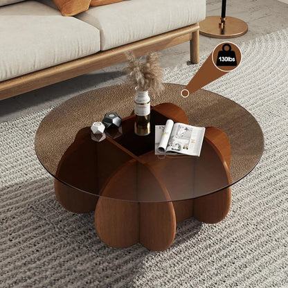 Modern Round Coffee Table with Solid Wood Legs, 31.5''