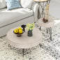 2-Piece Round Nesting Coffee Table Set, Natural Wood Top with Black Metal Legs