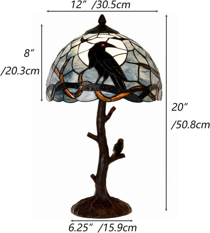 Raven Moonlight Stained Glass Table Lamp