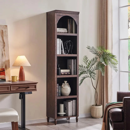 76" Tall  5 Tiers Narrow Farmhouse Arched Cabinet w/Adjustable Shelves