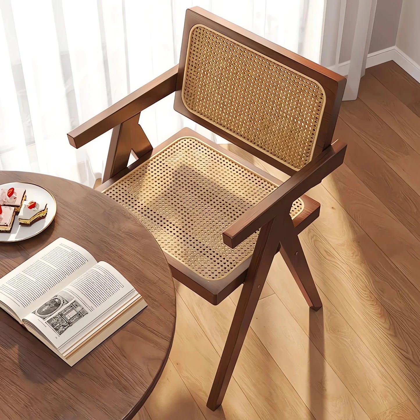 Modern Mid Century Dining Chairs Set of 2, Rattan Accent Chairs