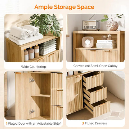 Storage Cabinet with Fluted Door and 3 Drawers