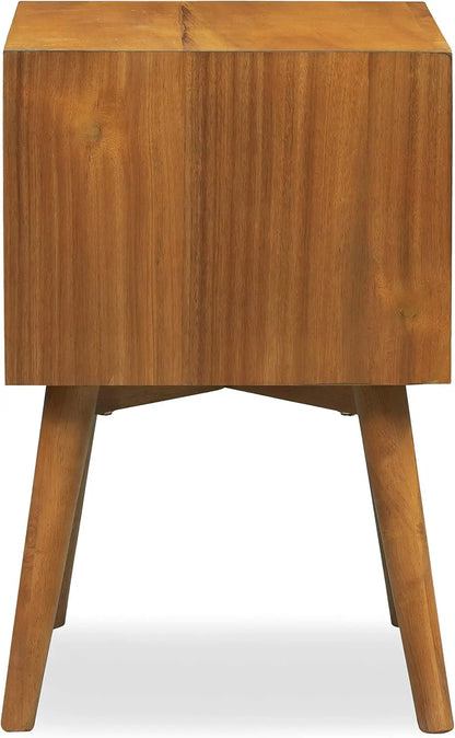 Mid-Century Modern Nightstand with 2 Drawers, Solid Wood Construction, Walnut Finish, 23.5" Height