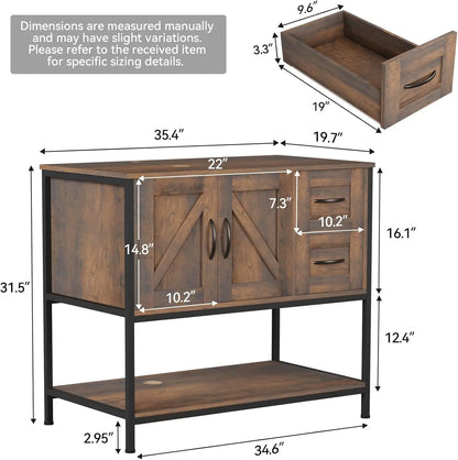 Rustic Farmhouse Bathroom Vanity with Ceramic Vessel Sink Combo Cabinet