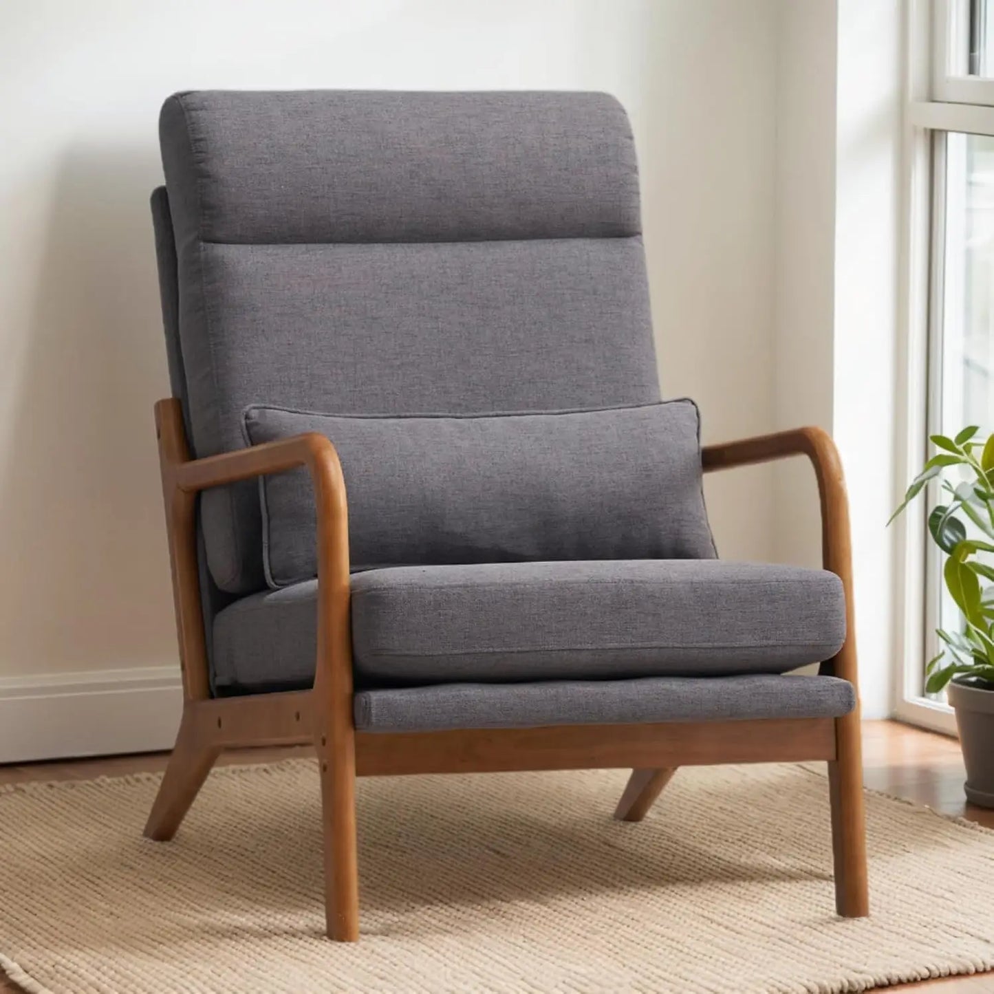 Accent Chair Mid-Century Modern Chair with Pillow High Back