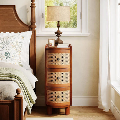 Solid Wood Sofa Side Table with Vintage Embossed Handles