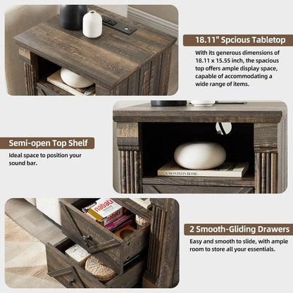 Farmhouse Night Stand with Charging Station set of 2, 18" Wide