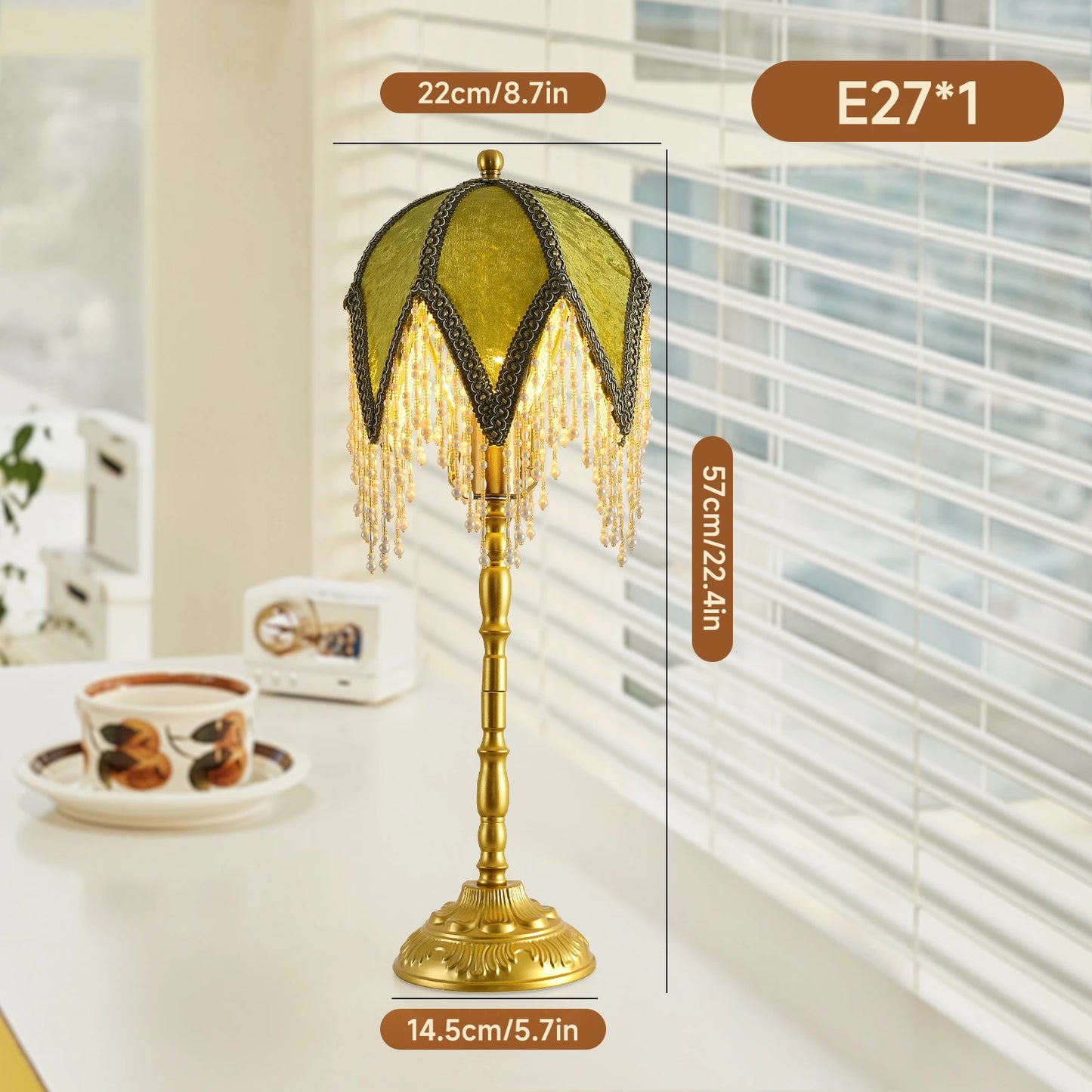 WELAISA Vintage Tasselled Table Lamp with Beaded Shade