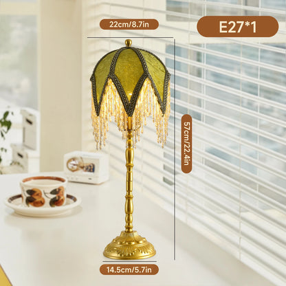 WELAISA Vintage Tasselled Table Lamp with Beaded Shade