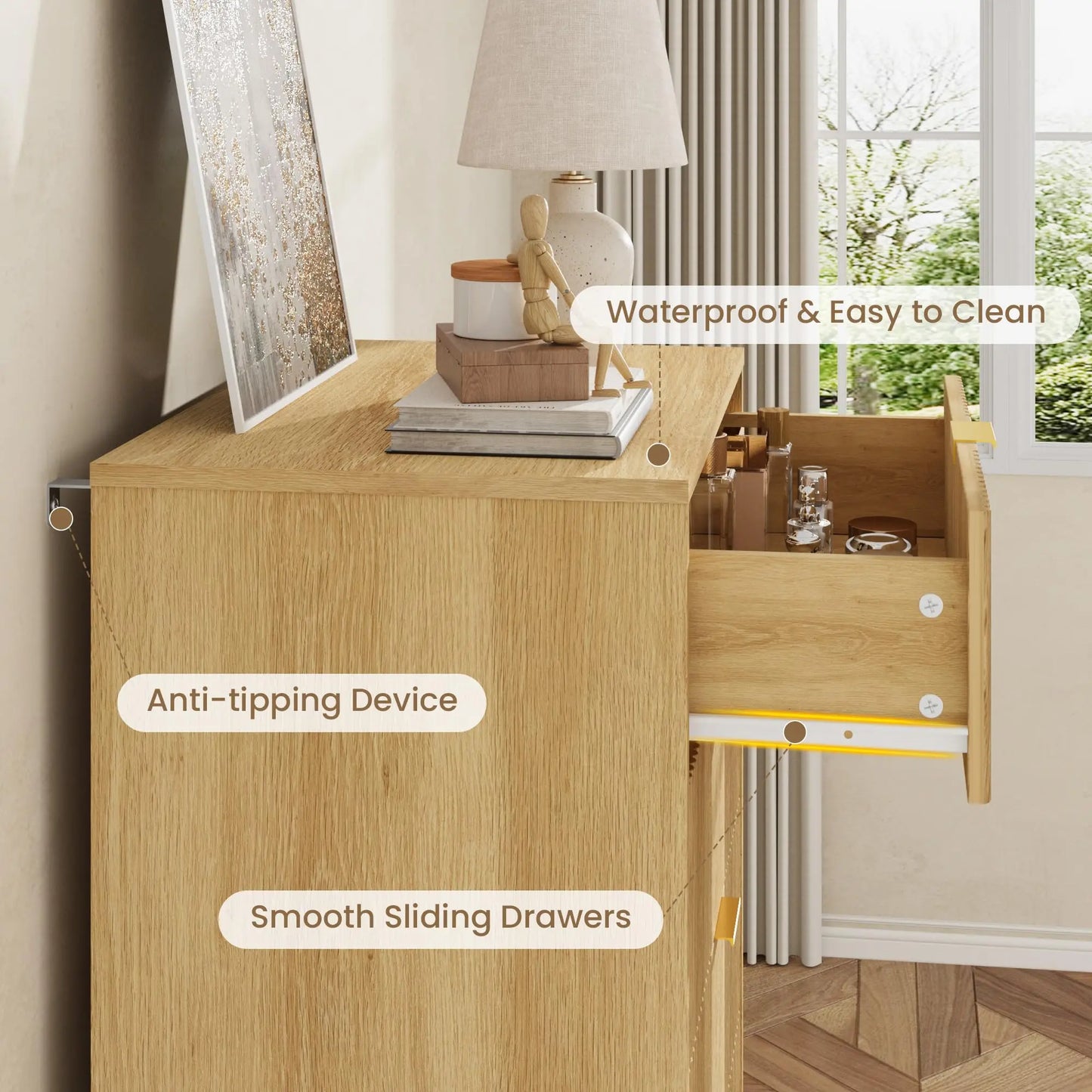 Fluted Dresser for Bedroom with 4 Drawers, 36.85" Tall with Metal Handle