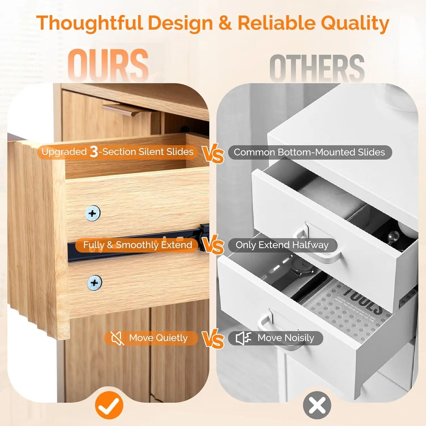 Storage Cabinet with Fluted Door and 3 Drawers