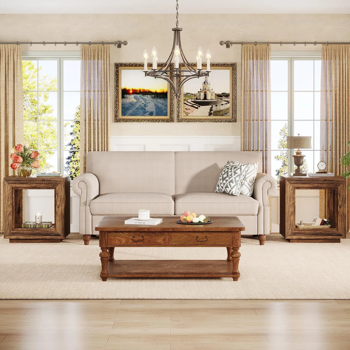2 Tiered Square Side Table with Storage Shelf