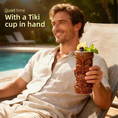 Tiki Mugs Set Of 8 Exotic Frosted Mug With 8 pack Straws