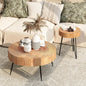 2-Piece Round Nesting Coffee Table Set, Natural Wood Top with Black Metal Legs