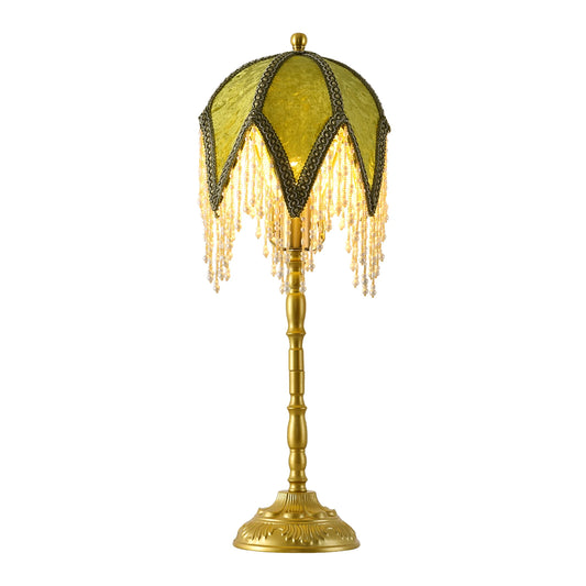 WELAISA Vintage Tasselled Table Lamp with Beaded Shade