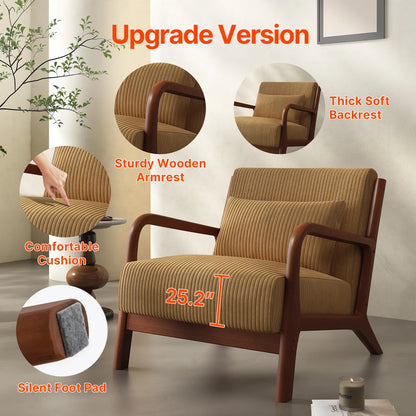 Mid Century Modern Accent Chair, Comfy Fabric Reading Chair with Solid Wood Frame