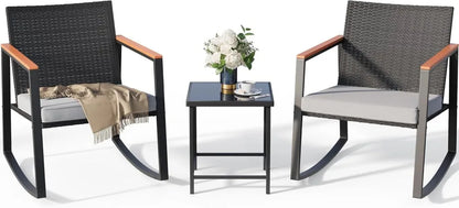 3 Pieces Rocking Patio Bistro Set with Anti-Scald Armrest