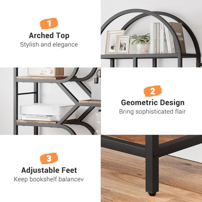 Bookshelf 6 Tier Arched Bookcase