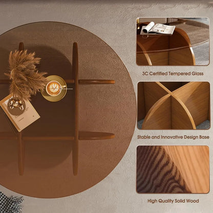Modern Round Coffee Table with Solid Wood Legs, 31.5''