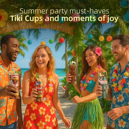 Tiki Mugs Set Of 8 Exotic Frosted Mug With 8 pack Straws