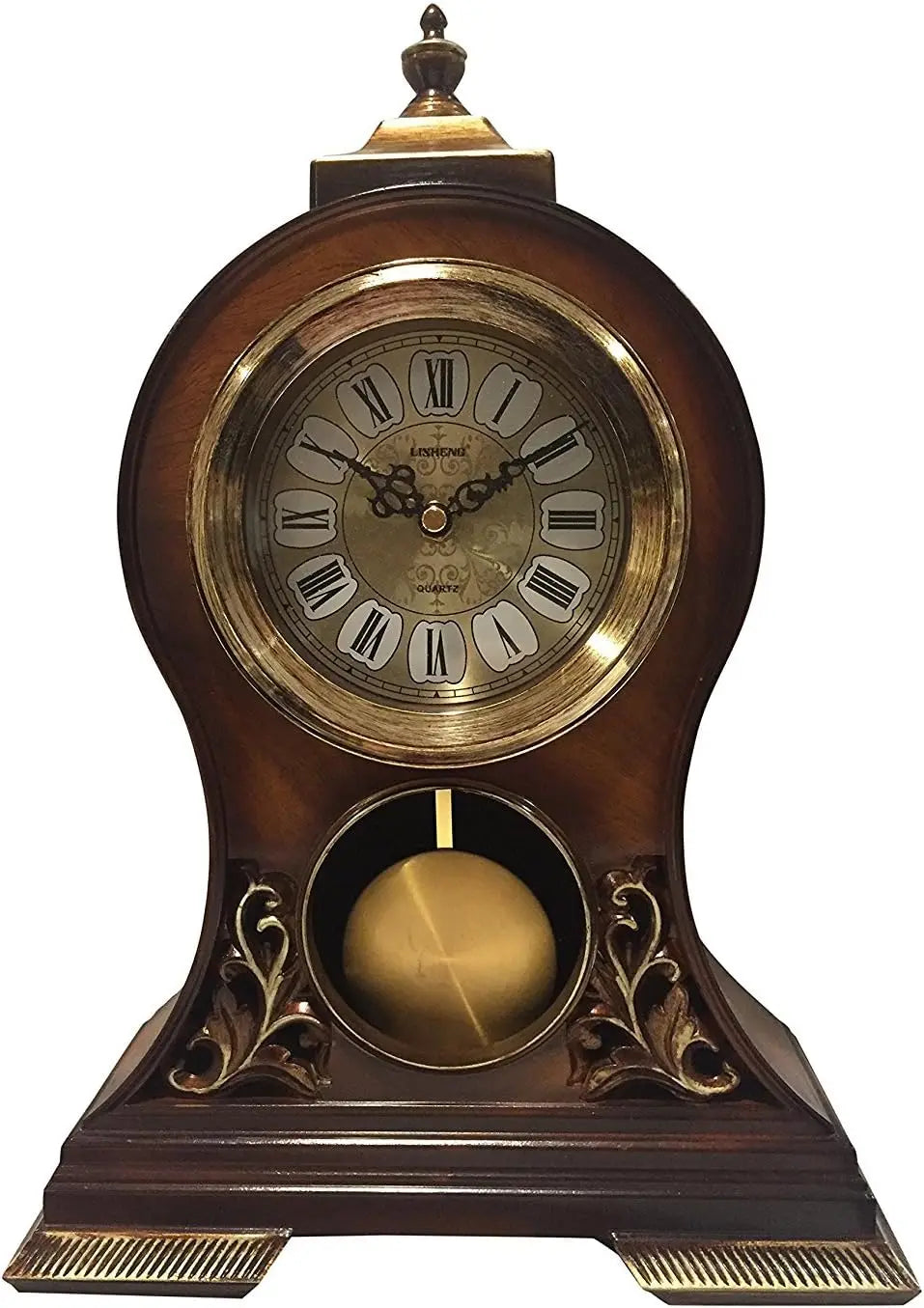 Elegant Hand-Painted Wooden Mantel Clock with Swinging Pendulum