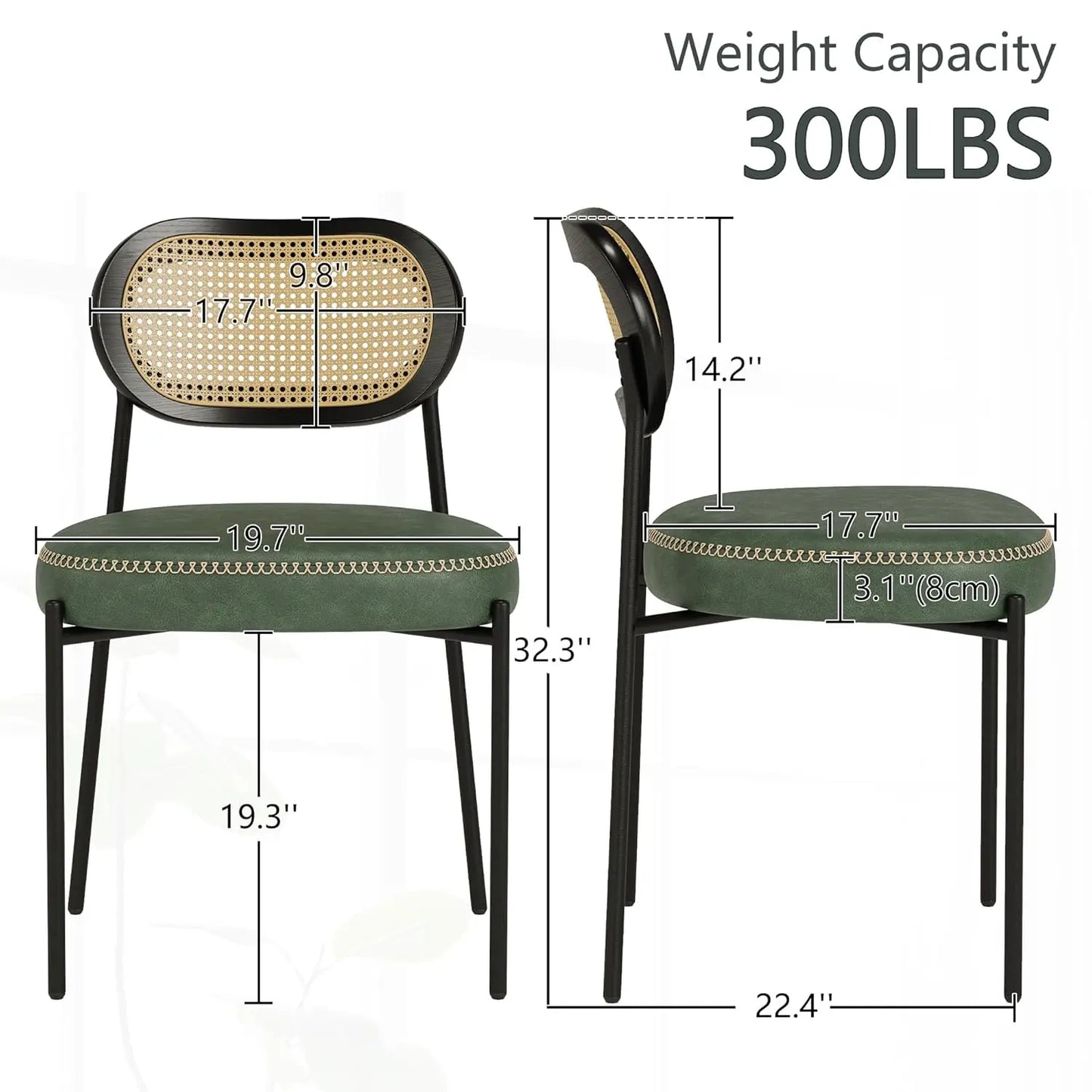 Rattan Dining Chairs Set of 6, PU Leather Upholstered Dining Chairs with Rattan Cane Back, Mid Century Modern