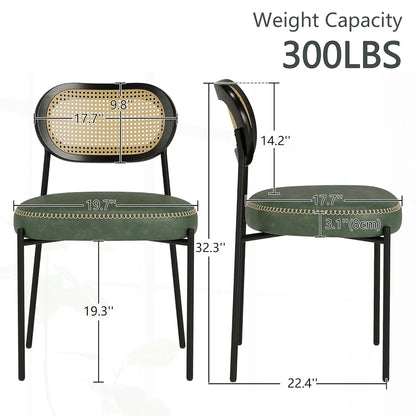 Rattan Dining Chairs Set of 6, PU Leather Upholstered Dining Chairs with Rattan Cane Back, Mid Century Modern