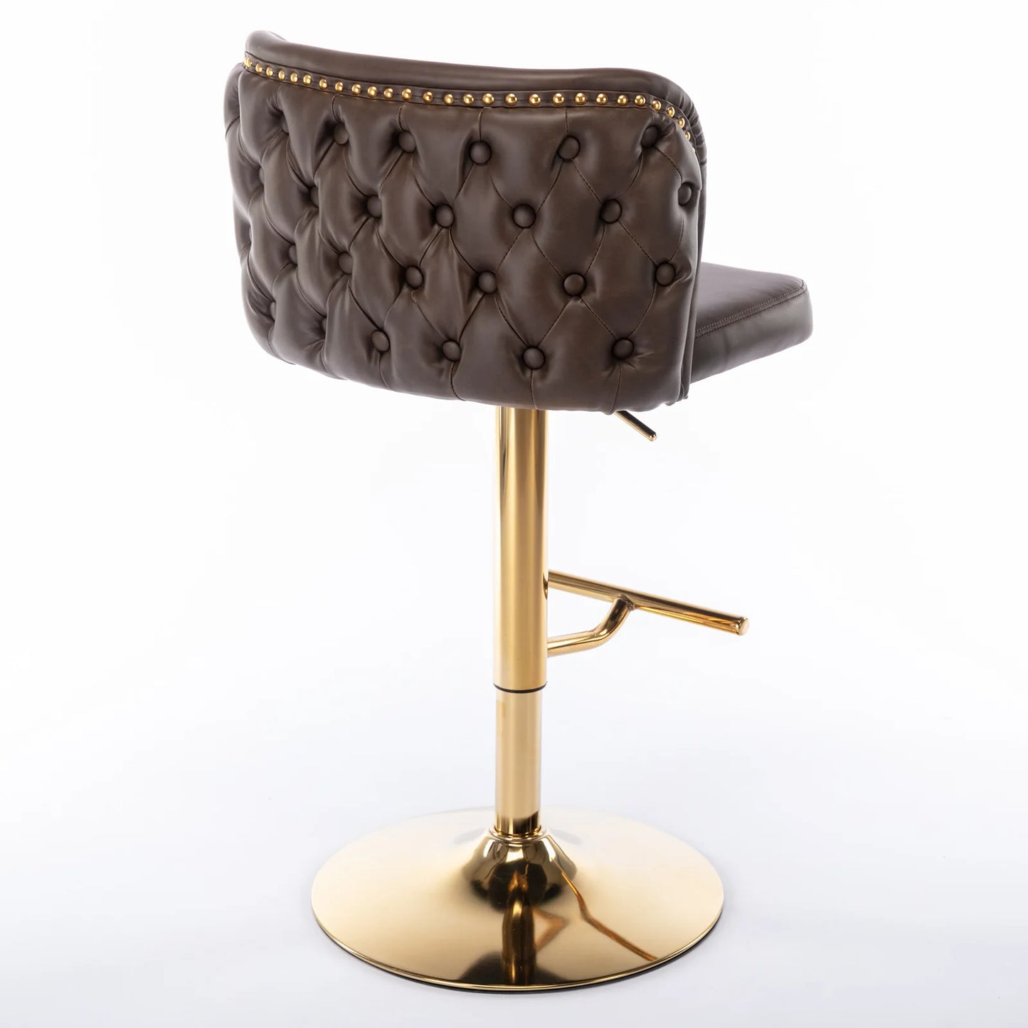 2 Piece Swivel Bar Chairs PU Upholstered Counter Stools with Gold Nailheads and Base Adjustable Height 25" to 33" Barstools