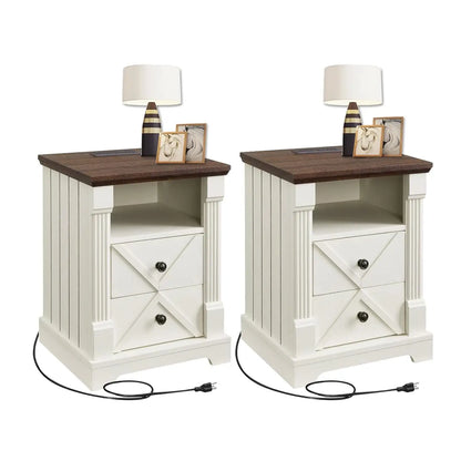 Farmhouse Night Stand with Charging Station set of 2, 18" Wide