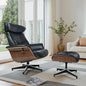 Modern Reclining Swivel Lounge Chair Walnut Black Genuine leather Ottoman include
