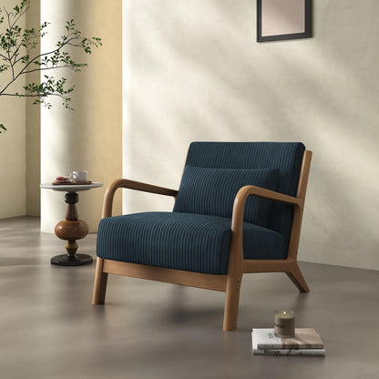 Mid Century Modern Accent Chair, Comfy Fabric Reading Chair with Solid Wood Frame