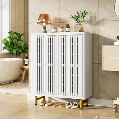6-Tier Bathroom Floor Cabinet with 2 Shutter Doors