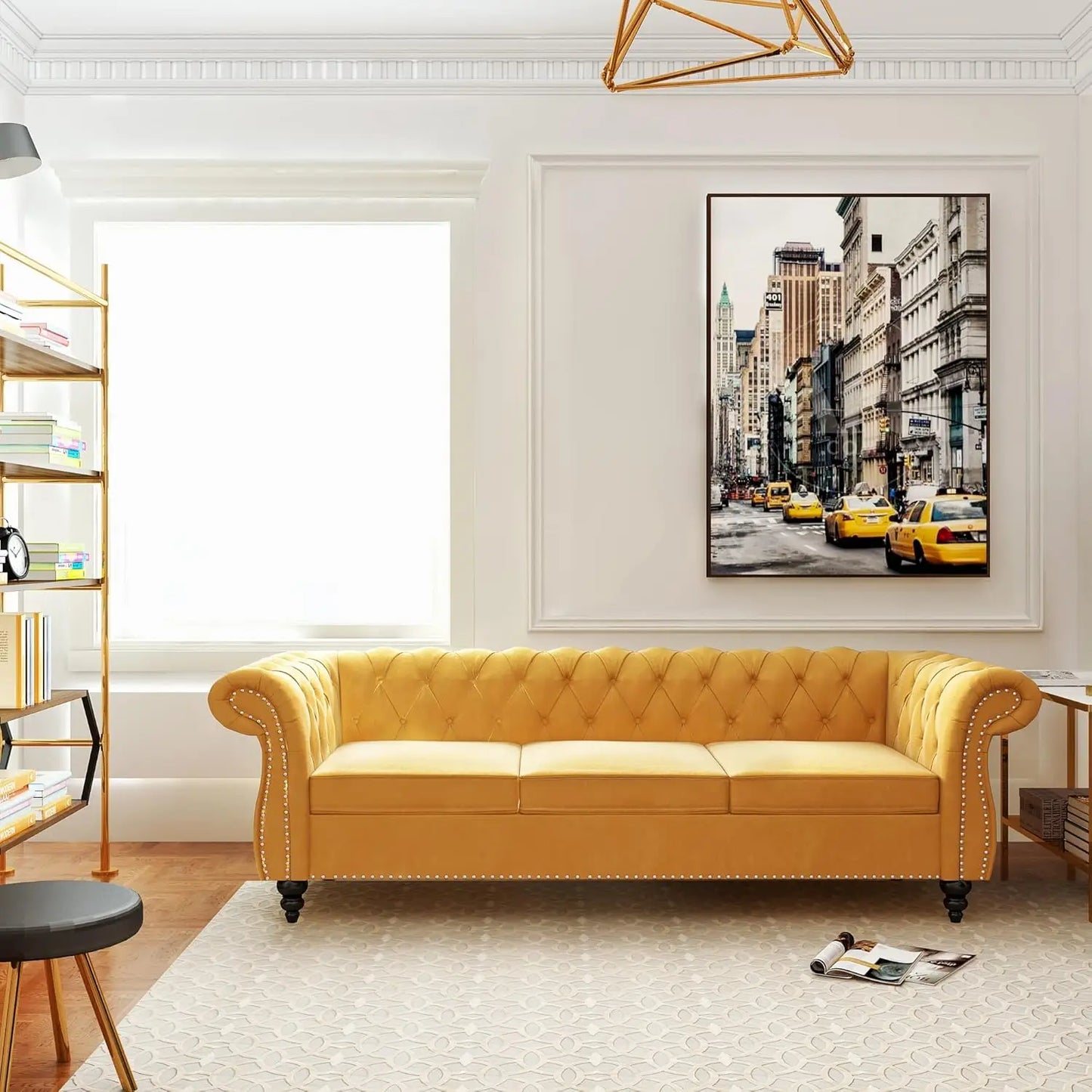 Roll Arm Classic Tufted Chesterfield Settee Velvet Sofa with Channel