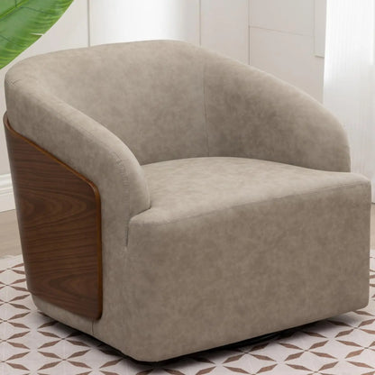 Swivel Accent Chair Faux Leather Swivel Barrel Chair Comfortable Mid Century Modern