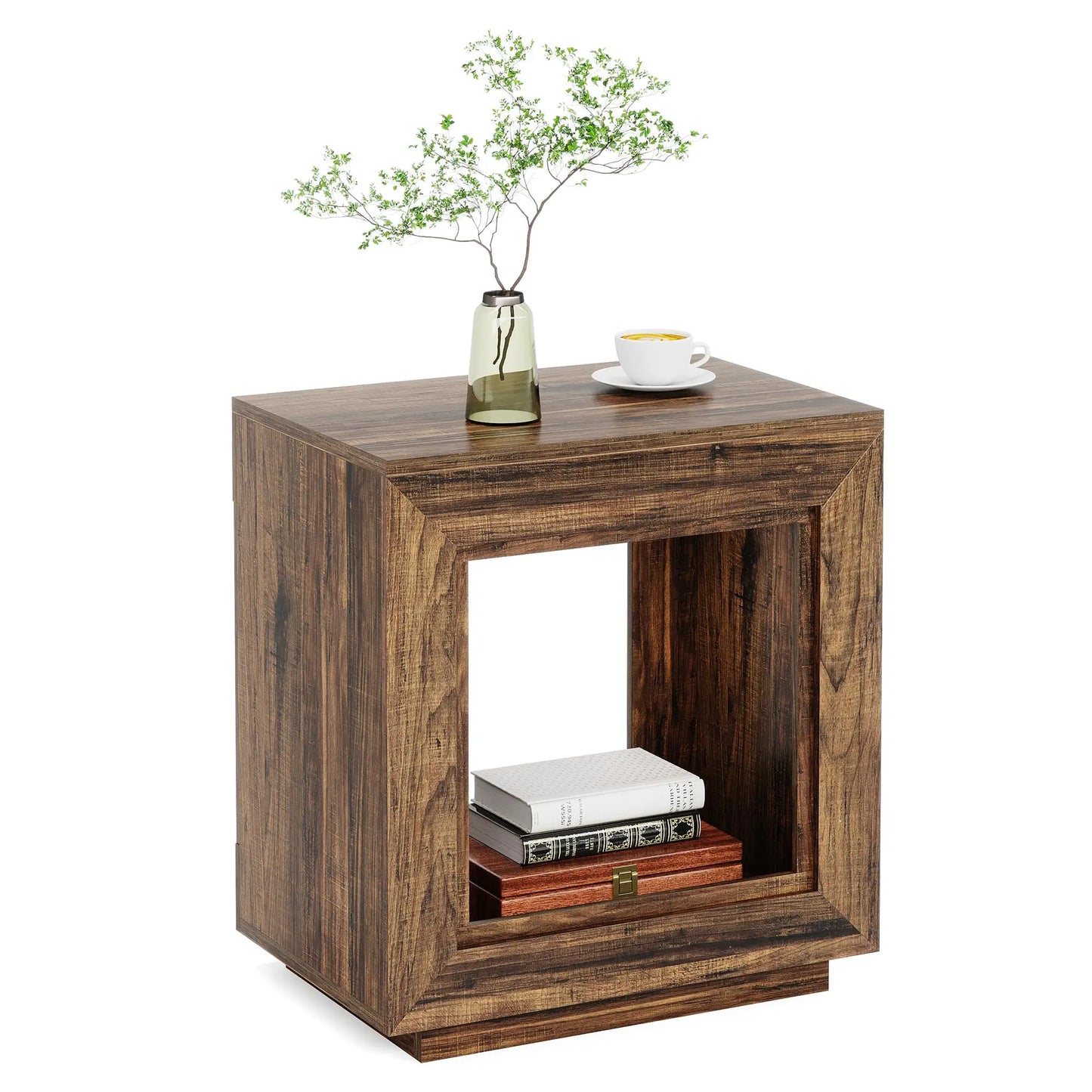 2 Tiered Square Side Table with Storage Shelf