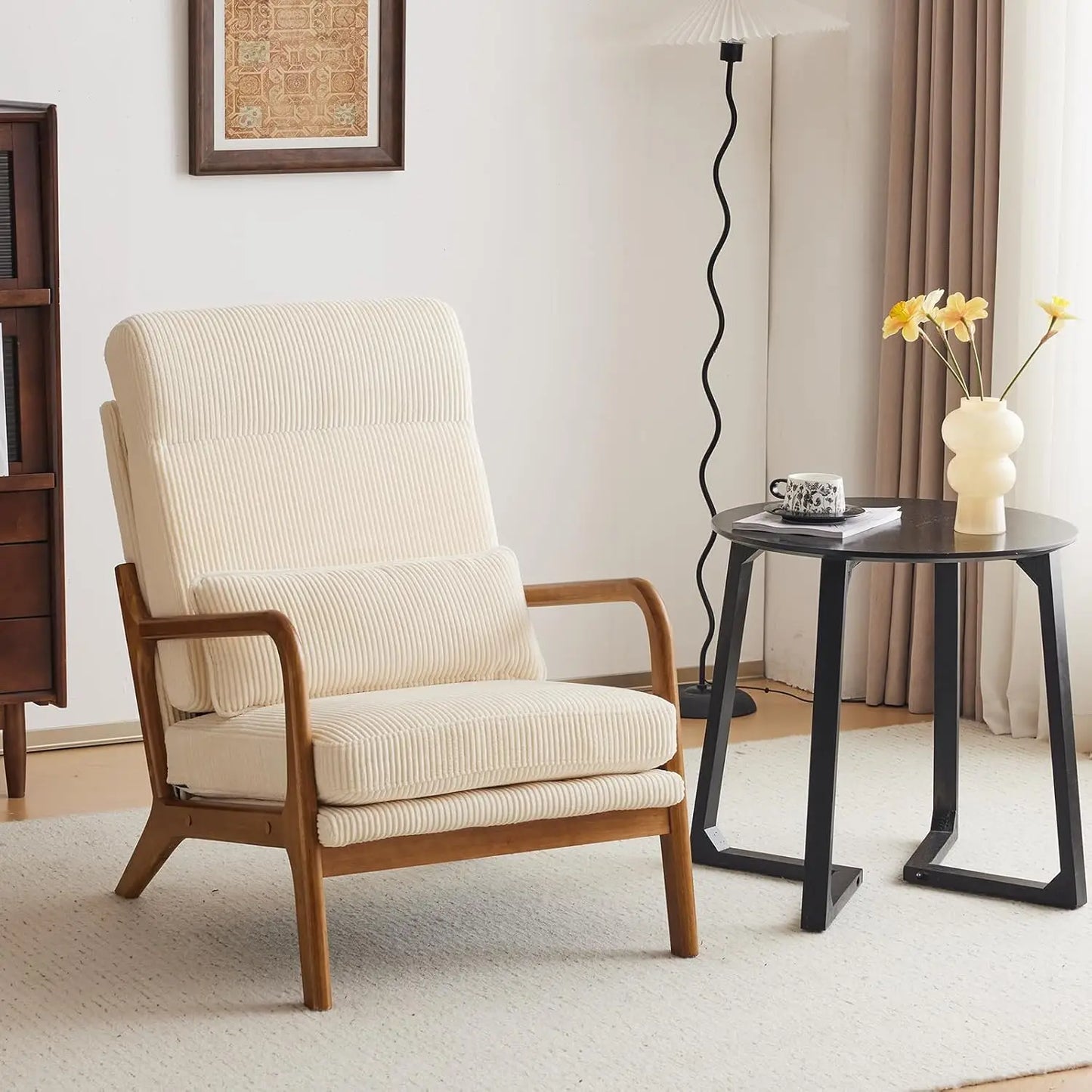 Accent Chair Mid-Century Modern Chair with Pillow High Back